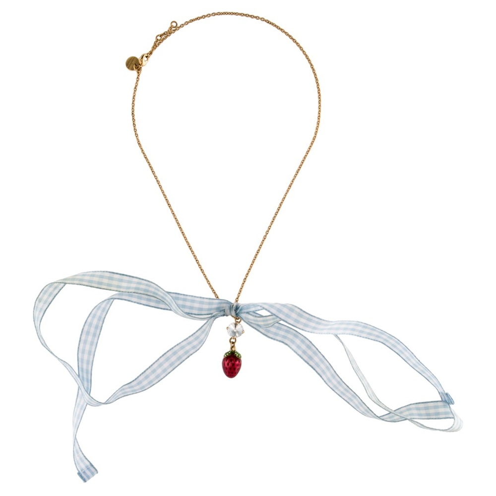 Miu Miu Crystal, Enamel & Ribbon Strawberry Neckl… - image 1